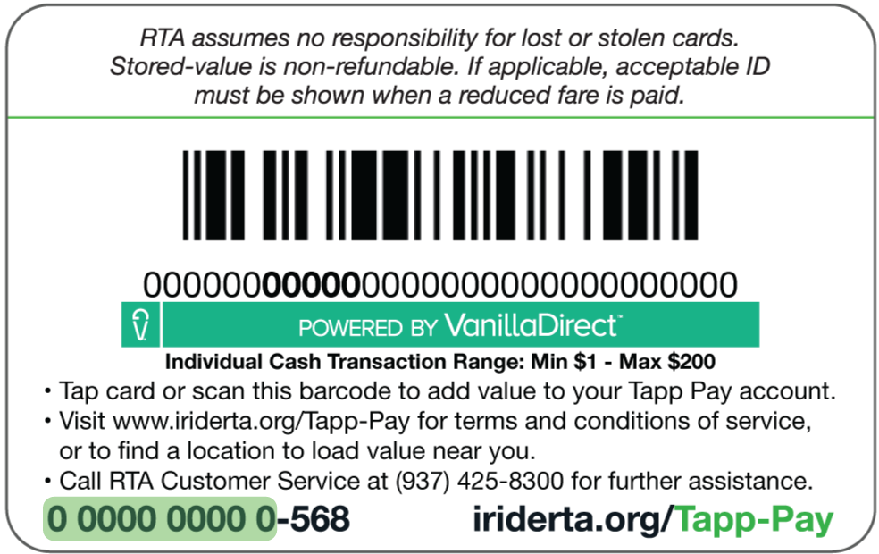 Back of Tapp Pay card