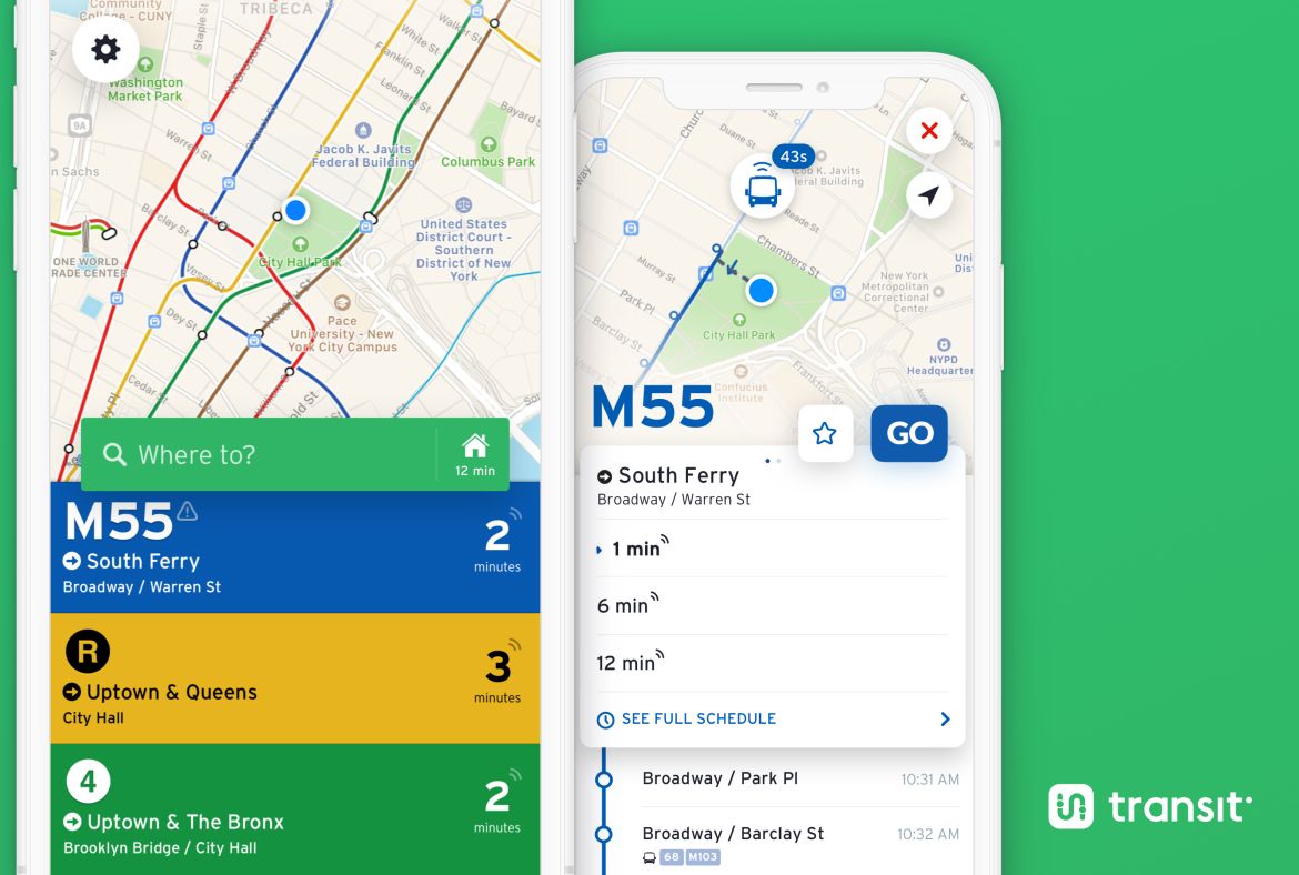 Transit Route View screen