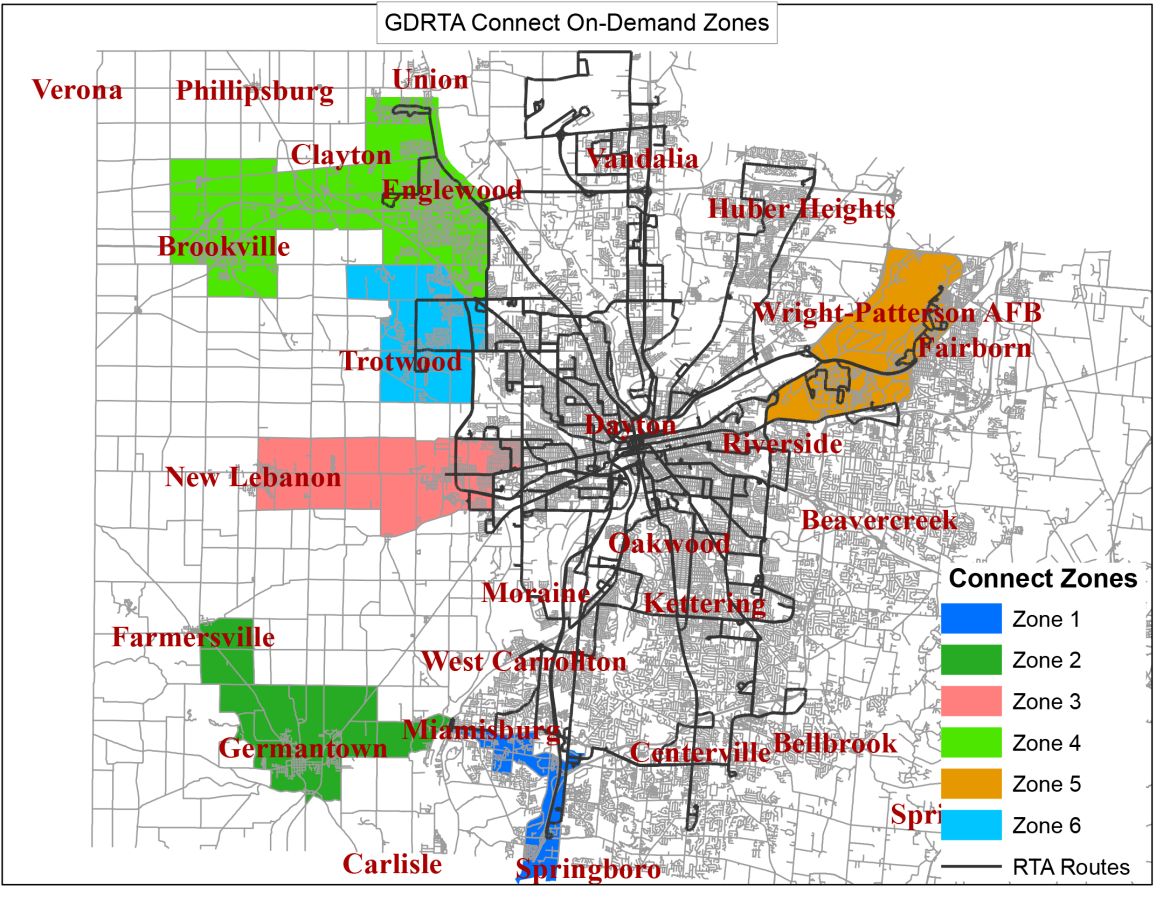 Map of RTA Connect On-Demand Zones