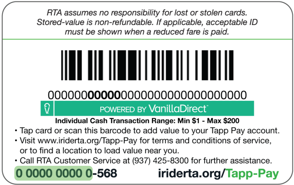 Back of Tapp Pay card